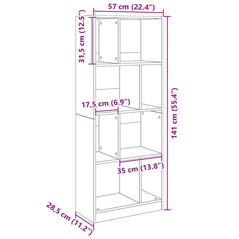 vidaXL Bookcase Grey Sonoma 57x28.5x141 cm Engineered Wood
