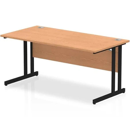 Impulse 1600 x 800mm Straight Desk Oak Top Black Cantilever Leg