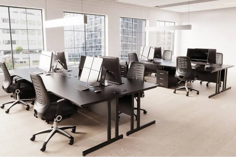 Impulse 1600 x 800mm Straight Office Desk Black Top Silver Cantilever