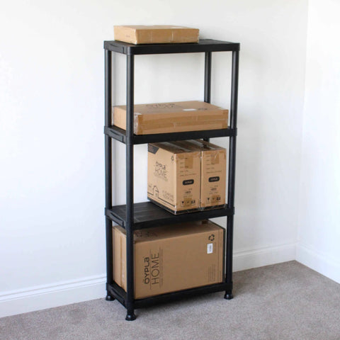 4 Tier Black Plastic Heavy Duty Shelving Racking File Storage Unit