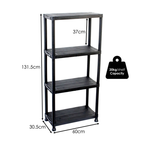 4 Tier Black Plastic Heavy Duty Shelving Racking File Storage Unit