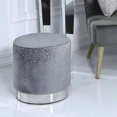 Value Grey Round Stool with Sparkle Pattern - Home Luxe Interior