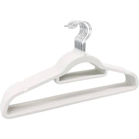 (White) 50 Non Slip Flocked Velvet Hangers