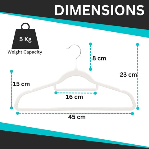 (White) 50 Non Slip Flocked Velvet Hangers