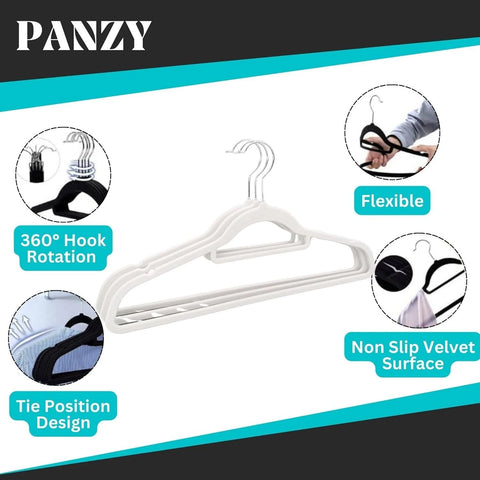 (White) 50 Non Slip Flocked Velvet Hangers