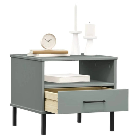 vidaXL Bedside Table with Metal Legs Grey Solid Wood Pine Oslo