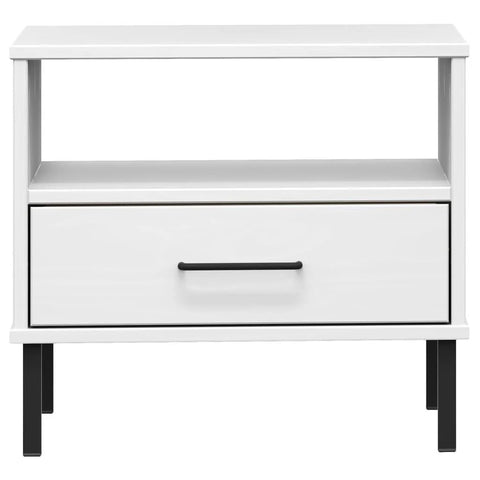 vidaXL Bedside Table with Metal Legs Grey Solid Wood Pine Oslo