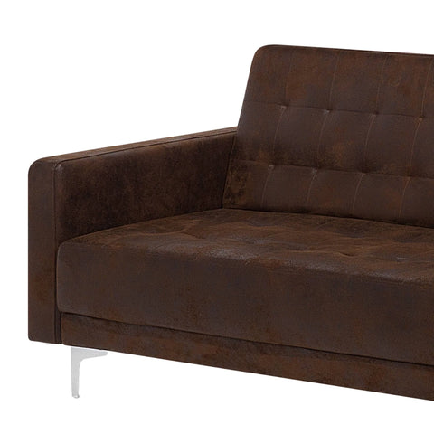 Beliani Corner Sofa Bed Brown Faux Leather Tufted Modern L-Shaped Modular 4 ...