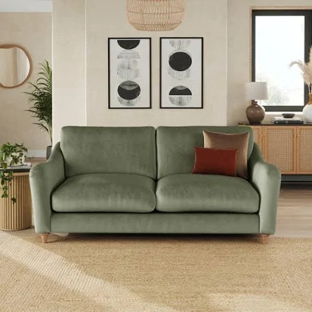 Dunelm Hattie Matte Plush 3 Seater Sofa, Green, Matte Plush Sage, Fabric/Velvet