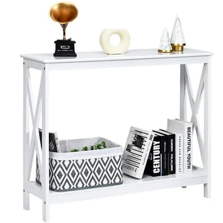 COSTWAY 2/3 Tiers Console Table, X-Shaped Slim Sofa Side End Table with Open ...