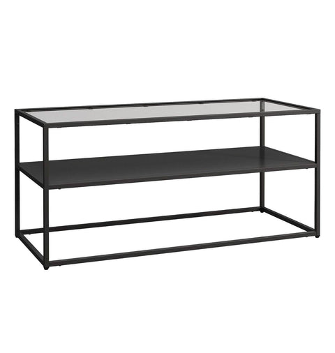 Hallowood Furniture Black Coffee Table Metal Centre Table with Tempered Glass Top ...