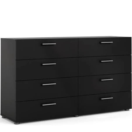 Pepe Wide Chest of 8 Drawers (4+4) in Black