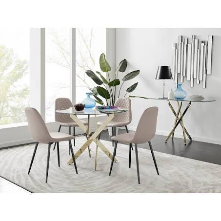 Novara 100cm Gold 4 Corona Black Leg Chairs - Cappuccino