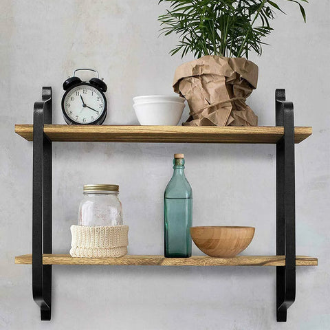 2-Tier Floating Wall Shelves - Brown - Livingandhome
