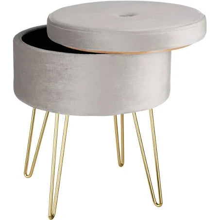 Tectake Ava Upholstered Velvet Look with Storage Space Stool - Light Grey