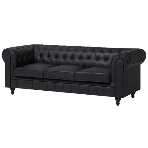 Beliani 3 Seater Faux Leather Sofa Black Chesterfield Big