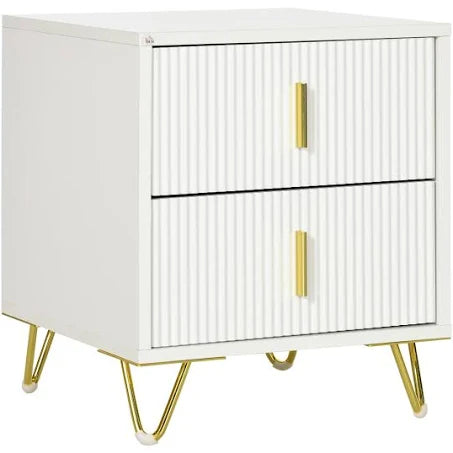 HOMCOM Elegant Chest of Two Drawers - White/Gold-Tone