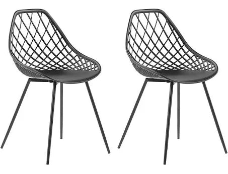 Beliani Set of 2 Dining Chairs Black Synthetic Seat Black Metal Legs Net Design ...