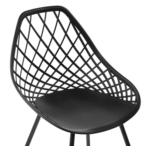 Beliani Set of 2 Dining Chairs Black Synthetic Seat Black Metal Legs Net Design ...