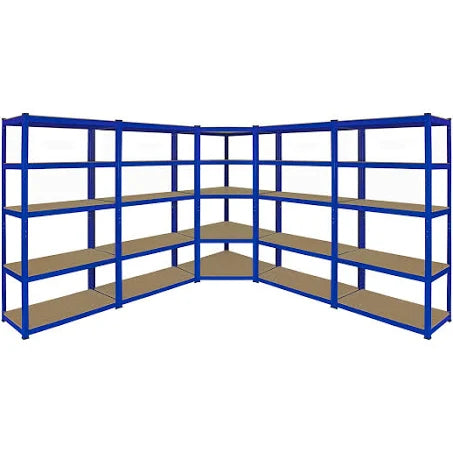 Monster Racking T-Rax Corner Shelving Unit & 4x 90cm Garage Storage Bays, Blue F1