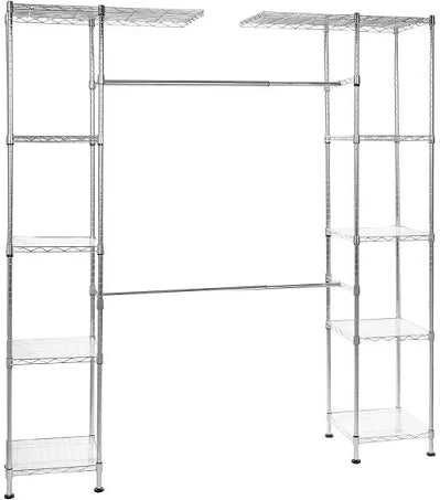 Amazon Basics Expandable Adjustable Metal Hanging Storage Organizer Rack Wardrobe ...