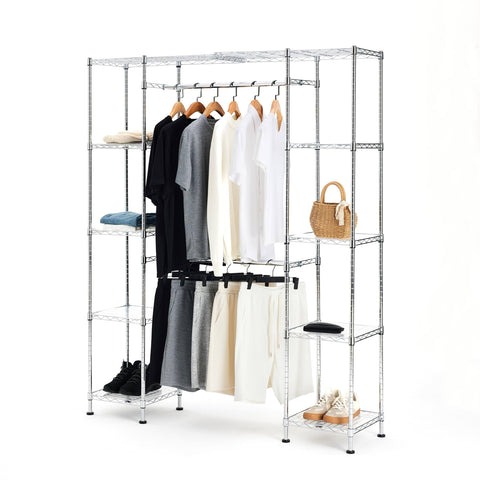 Amazon Basics Expandable Adjustable Metal Hanging Storage Organizer Rack Wardrobe ...