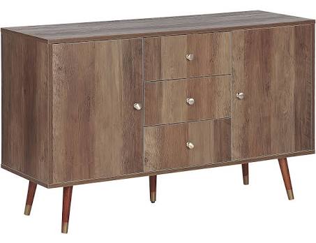 Beliani Sideboard Light Wood 2 Door 3 Drawer Cabinet Storage Unit Rustic Style