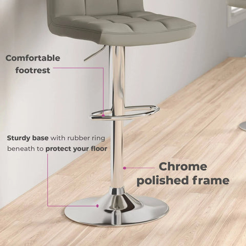 Neo 2x Cuban Chrome & Gas Lift Swivel Faux Leather Kitchen Breakfast Bar Stool (Grey)