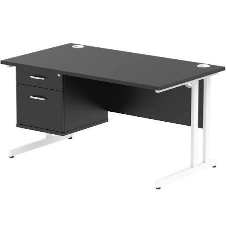 Impulse 1400 x 800mm Straight Office Desk Black Top White Cantilever Leg ...