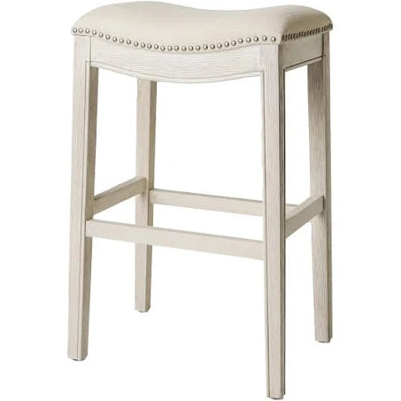 Maven Lane Adrien Saddle Bar Stool in White Oak Finish W/ Natural Fabric ...