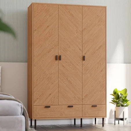 Seconique Leon 3 Door 2 Drawer Medium Oak Effect Wardrobe