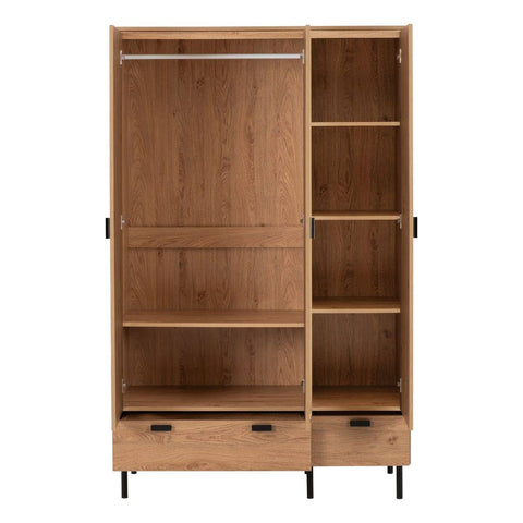 Seconique Leon 3 Door 2 Drawer Medium Oak Effect Wardrobe