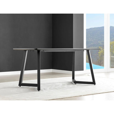Furniture Box Carson White Marble Effect Dining Table and 6 Black Milan Gold Leg ...