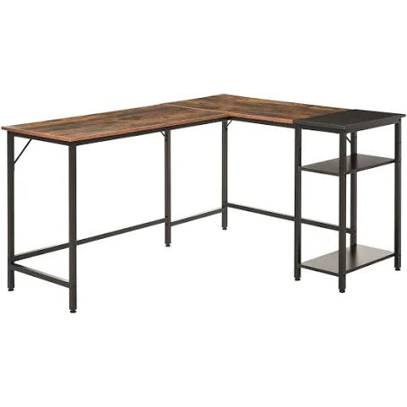HOMCOM L-Shaped Computer Desk with Adjustable Storage Shelf, Rustic Brown