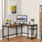 HOMCOM L-Shaped Computer Desk with Adjustable Storage Shelf, Rustic Brown