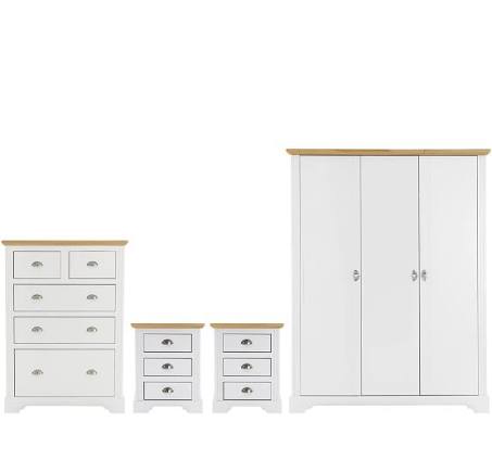 Seconique Toledo 3 Door Wardrobe Bedroom Set - White/Oak