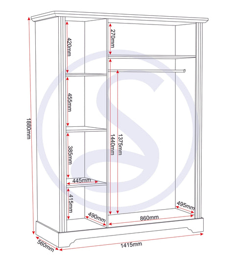 Seconique Toledo 3 Door Wardrobe Bedroom Set - White/Oak