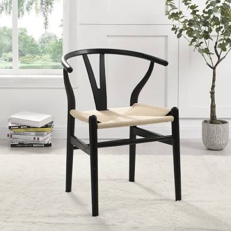 Hansel Black Dining Chair, Black Wooden Frame, Natural Weave Seat - Dining Room ...