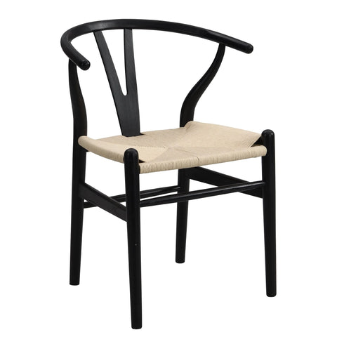 Hansel Black Dining Chair, Black Wooden Frame, Natural Weave Seat - Dining Room ...