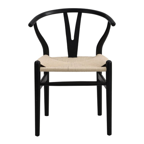 Hansel Black Dining Chair, Black Wooden Frame, Natural Weave Seat - Dining Room ...
