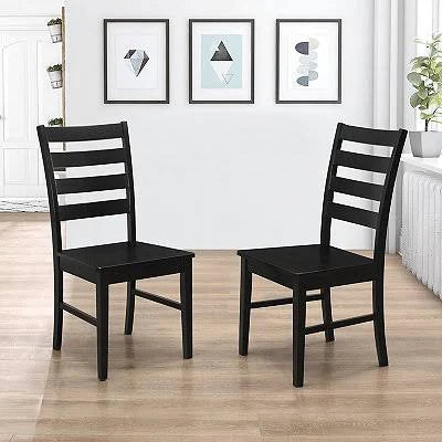 Black Ladder Back Wood Dining Chairs, Set of 2