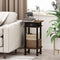 End Table with Bin by Furinno No Tool Assembly Amber Pine Black Living Room