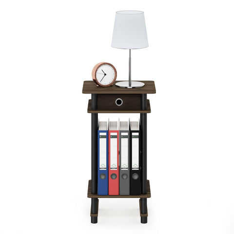 End Table with Bin by Furinno No Tool Assembly Amber Pine Black Living Room