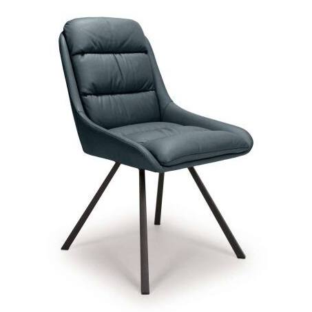 NF 2x Haermen Swivel Leather Effect Midnight Blue Dining Chair