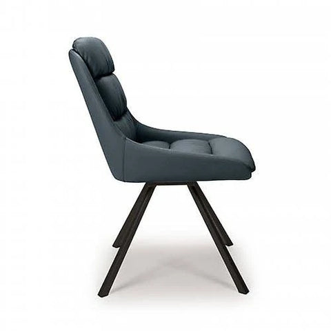 NF 2x Haermen Swivel Leather Effect Midnight Blue Dining Chair