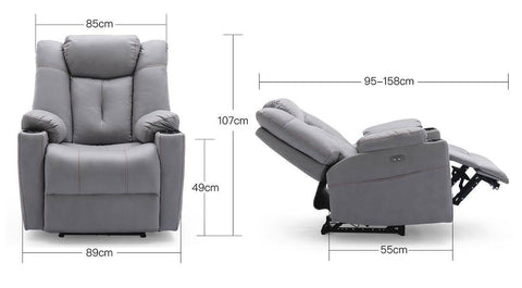 Afton Electric Fabric Recliner Chair - Charcoal