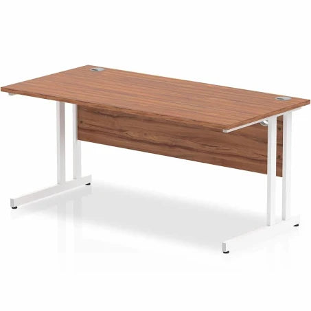 Impulse 1600x800mm Straight Desk, Walnut Top with White Cantilever Legs