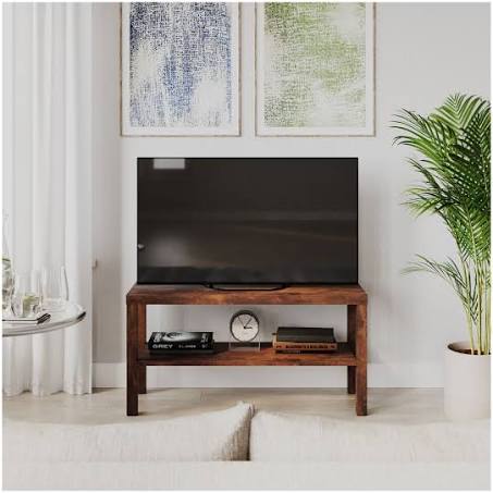 URBN Living (Rustic Brown ) 2-Tier Wooden TV Bench Media Stand with Storage Cabinet