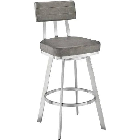 Armen Living Benjamin Swivel Counter Stool in Brushed Stainless Steel with Gray ...