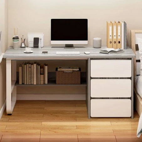 Dove Grey Composite Wood Rectangular Writing Table with Drawer, Single Pedestal ...